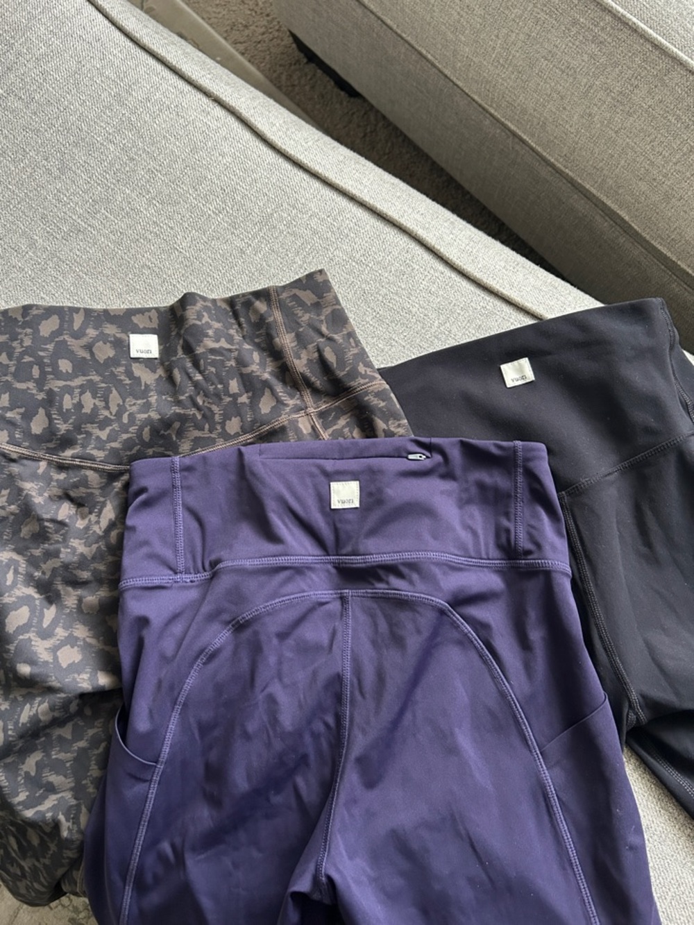 Vuori Women's Leggings Trio - Purple-navy, Black & Brown Leopard